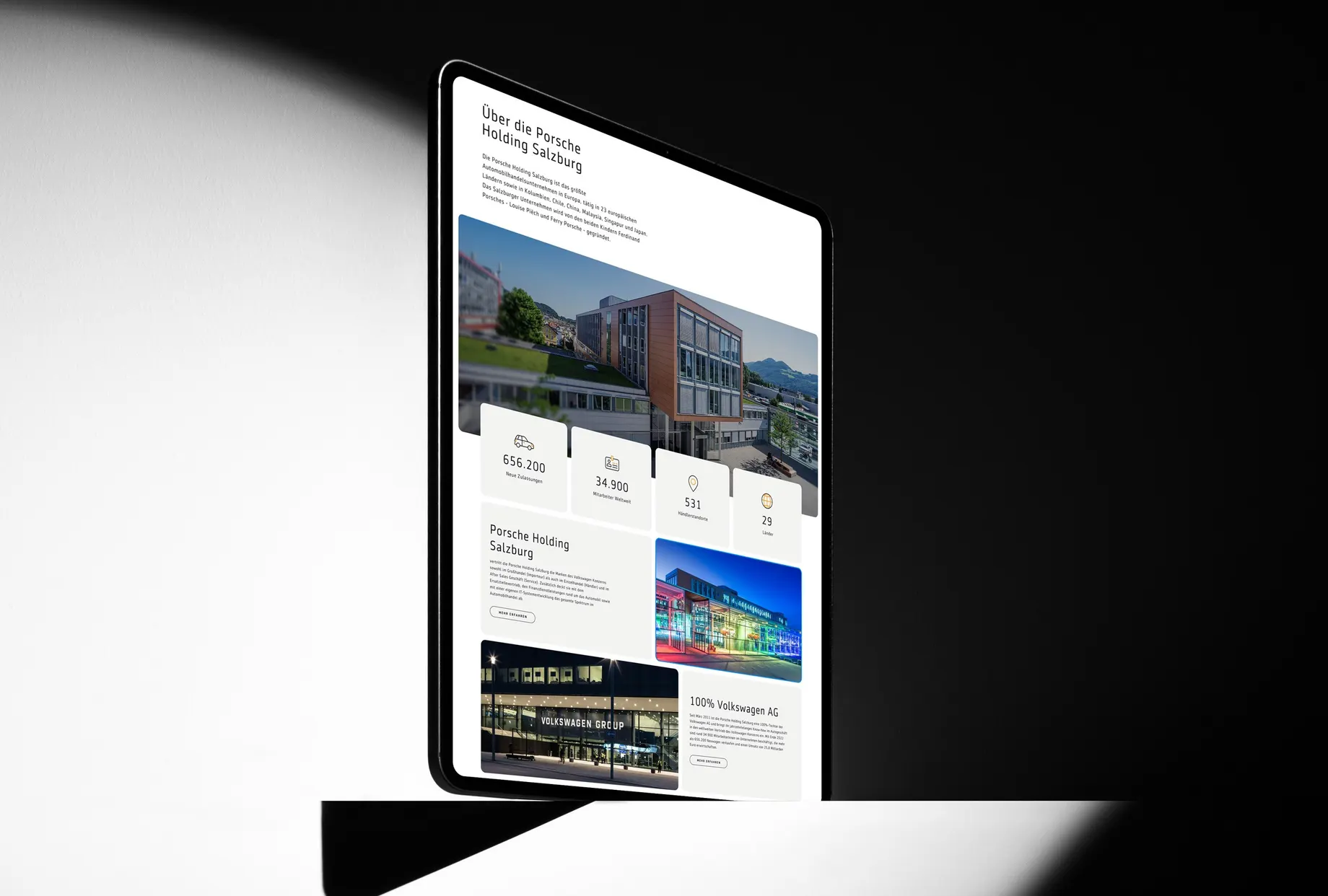 Responsive Design der Porsche Holding Website, dargestellt auf Laptop, Tablet und Smartphone für eine optimale Nutzererfahrung auf allen Geräten.