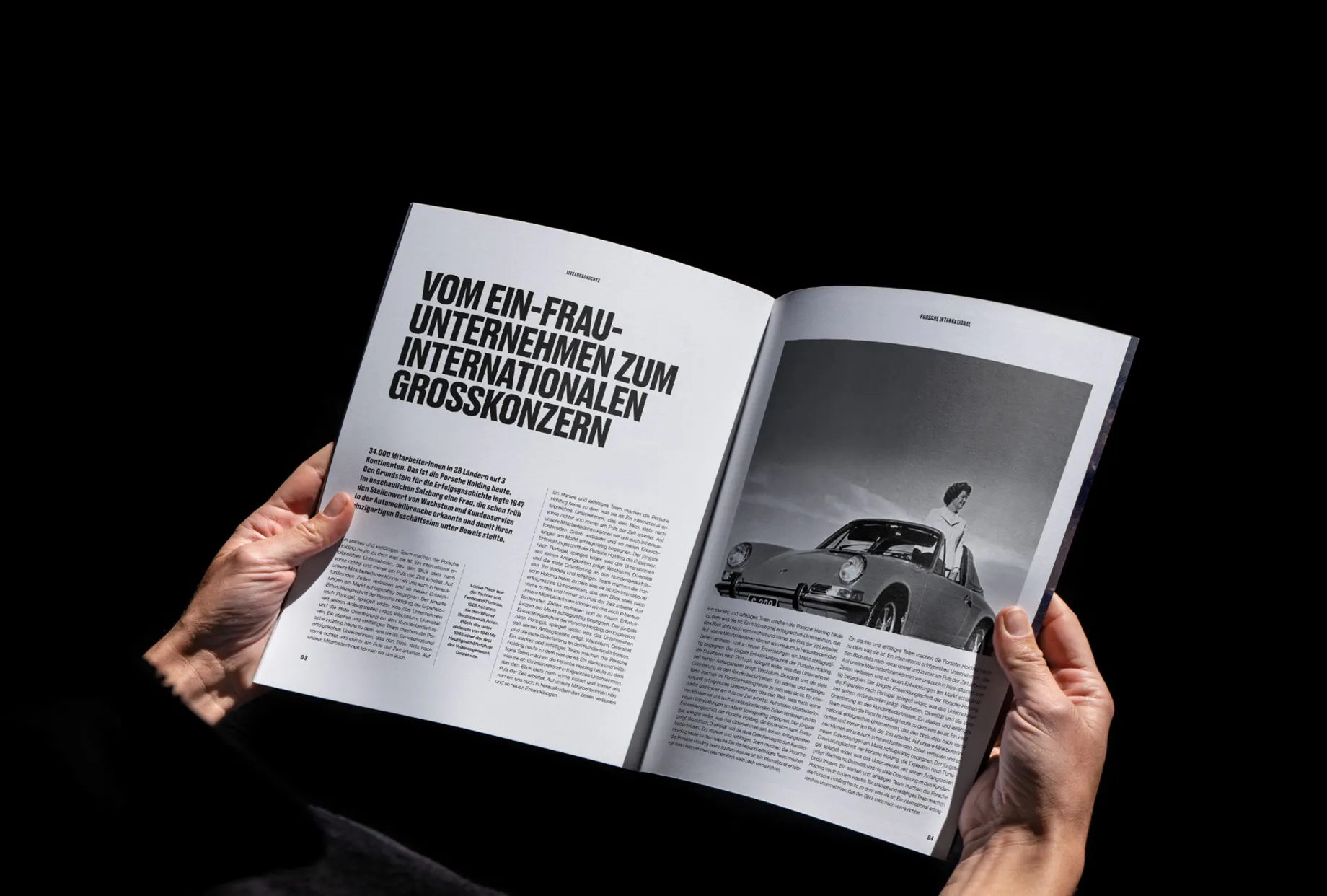 Doppelseitiges Layout des Magazins mit flexiblem Raster und ansprechender visueller Gestaltung.